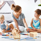 Unfinished Unpainted Wooden Box Treasure Chest with Art Brushes Wood Heart Shaped Natural Pine Box Wooden Heart Box with Hinged Lid for DIY Art Craft Taiyin