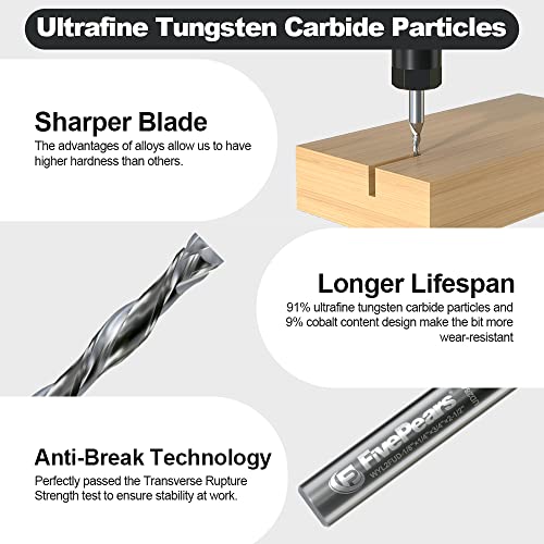 FivePears Up&Down Cut Compression Spiral Router Bit for CNC, 1/8 inch Cutting Diameter and 3/4 inch Cutting Length 1/4 in Shank Carbide End Mill FIVEPEARS