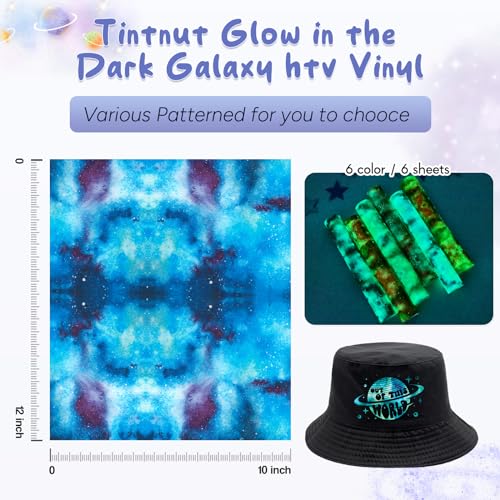 Tintnut Glow in Dark HTV Heat Transfer Vinyl - 12x10 inch 6 Sheets Luminous Galaxy Iron on Vinyl Galaxy HTV Vinyl for T-Shirts DIY Compatible with Tintnut