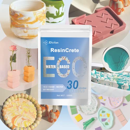 JDiction ResinCrete, 1000G Water-Based Eco-Friendly Formula, 20-30 Minutes Demold Fast Curing Eco Casting Kit for Beginners, Natural Mineral Casting JDiction