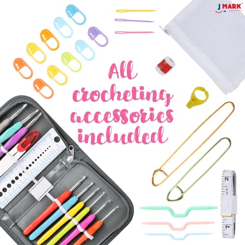 J MARK Crochet Kit for Beginners – Complete Crocheting Set with Acrylic Yarn and Accessories - WoodArtSupply