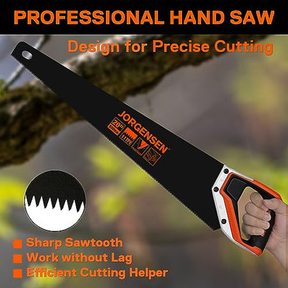 JORGENSEN 20 Inch Black Coated Pro Hand Saw, 11 TPI Fine-Cut Ergonomic Non-Slip Aluminum Ultrasonic Welding Handle for Sawing, Trimming, Gardening, - WoodArtSupply