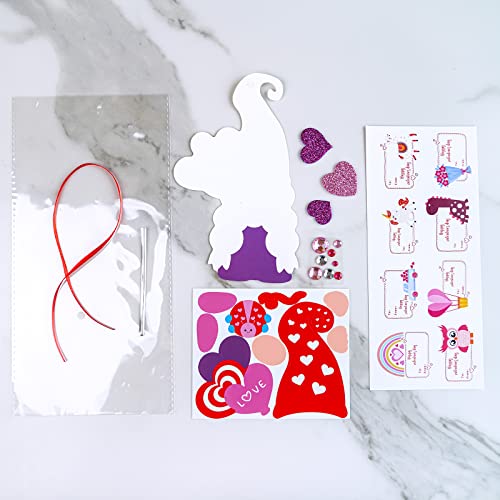 Winlyn 36 Sets Valentine's Day Gnome Ornaments Decorations DIY Valentine Gnome Craft Kits Assorted Gnome Shaped with Heart Valentine Stickers for Winlyn