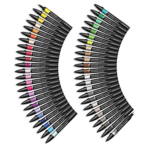 Winsor & Newton ProMarker Brush Set, 48 Count, Essential Collection - WoodArtSupply