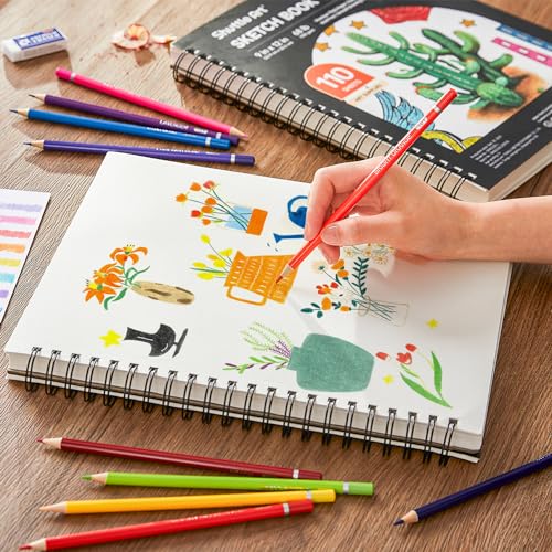 Shuttle Art 9x12” Sketchbook, 220 Sheets Total, Pack of 2(110 Sheets Each), 68lb/100gsm Thick Paper, Spiral Bound Mixedmedia Sketch Pad, Acid-free Shuttle Art