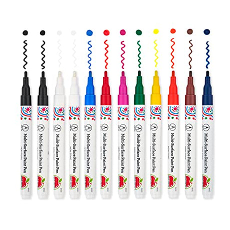 Apple Barrel, Set of 12 Multi-Surface Fine Tip Paint Pens, Perfect for Indoor and Outdoor Arts and Crafts Projects, 6233, Basic Apple Barrel