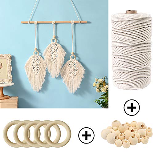 120pcs Macrame Kits for Beginners 3mm x 109yards Natural Cotton Macrame Cord with Wooden Beads & Rings,Wooden Sticks,Metal Rings Macrame Supplies - WoodArtSupply