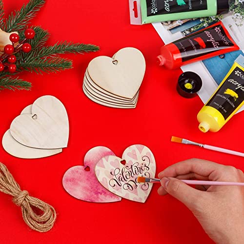 HLARTNET 30 Pcs 3" Wooden Heart Slices Ornaments - Valentines Day Crafts DIY Wood Heart Cutout Hanging Decor with Glitter Heart Foam Sticker for Home - WoodArtSupply