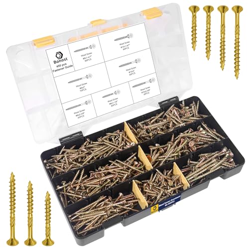 Bonost 450Pcs Wood Screws Assortment Kit - Assorted Wood Screws with Matching Bits - Torx Drive Wood Screw Set for Decking, Furniture, Woodworking - WoodArtSupply