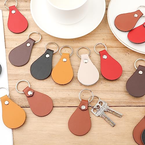 SAVITA 30 Pcs Leather Key Chain Kit, Leather Key Fob Kit Leather Keychain with Key Rings and Rivets PU Leather Keychain Blank for DIY Craft Laser SAVITA