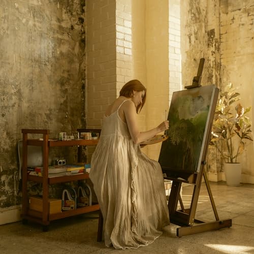 MEEDEN Art Painting Easel, Beech Wood Studio Easel 53" to 91" H, Holds Canvas Up to 78", Large Professional H-Frame Easel Stand with Storage Tray, MEEDEN