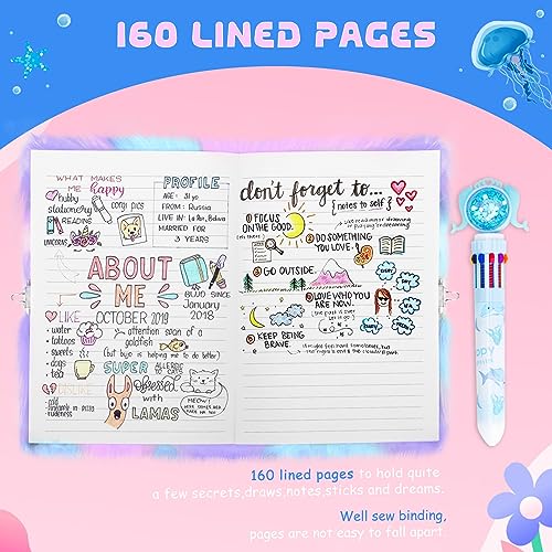 homicozy Mermaid Diary for Girls with Lock and Keys,Tie-Dye Fuzzy Journal for Kids with 160 Lined Pages,Fluffy Secret Notebook for Writing and homicozy