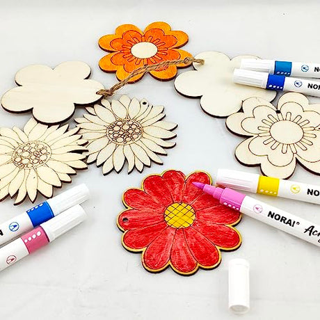 32 Pack Wood Flower Cutouts Unfinished Wooden Flower Hanging Ornaments DIY Flower Craft Gift Tags for Thanksgiving Christmas Home Party Decoration Xonzmmk