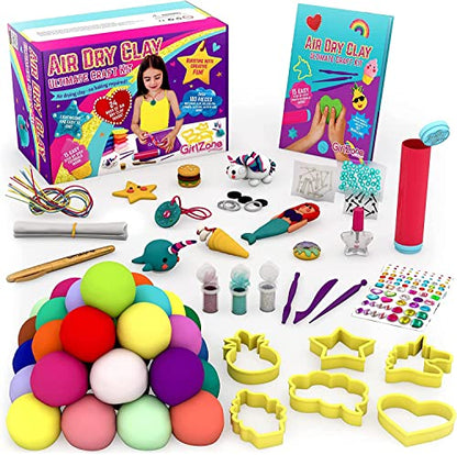 GirlZone Air Dry Clay Ultimate Craft Kit, Over 100 Piece Kids Modeling Clay Set, Air Dry Clay for Kids with No Baking Required, Arts and Crafts for