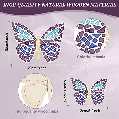 WEBEEDY Make 2 Butterfly Glass Mosaic Kit Creativity DIY Mosaic Glass Kit for Kids Adults Include Glass Mosaic Tiles, Wooden Chips, Ribbon WEBEEDY