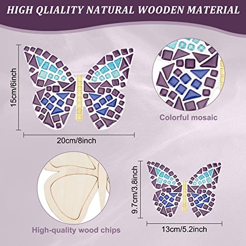 WEBEEDY Make 2 Butterfly Glass Mosaic Kit Creativity DIY Mosaic Glass Kit for Kids Adults Include Glass Mosaic Tiles, Wooden Chips, Ribbon - WoodArtSupply