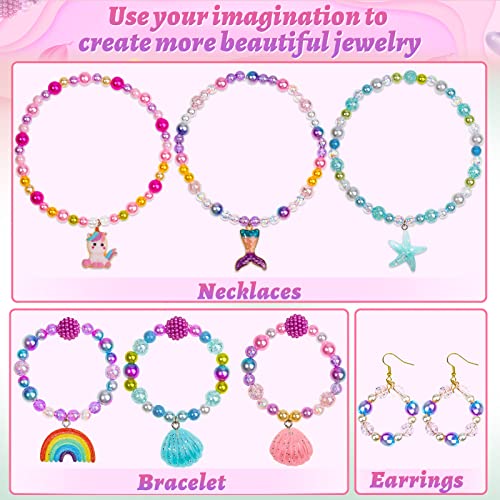 Cludoo 773Pcs Mermaid Charm DIY Beads for Jewelry Making, Unicorn DIY Bracelet Making Bead Kit for Kids Girls with Pearl Starfish Shell, Ocean Pearl Cludoo