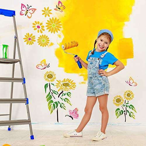 8 Pieces Sunflower Butterflies Painting Stencils for Painting on Wood Flower Butterfly Stencil Kit for Painting on Wall Canvas You are My Sunshine - WoodArtSupply