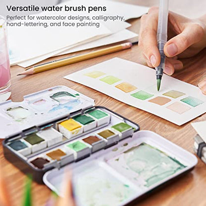Arteza Water Brush Set of 6 - Fine, Medium & Broad Tips, Self-moistening, Portable, Perfect for Aquarelle & Watercolor Painting and Watercolors