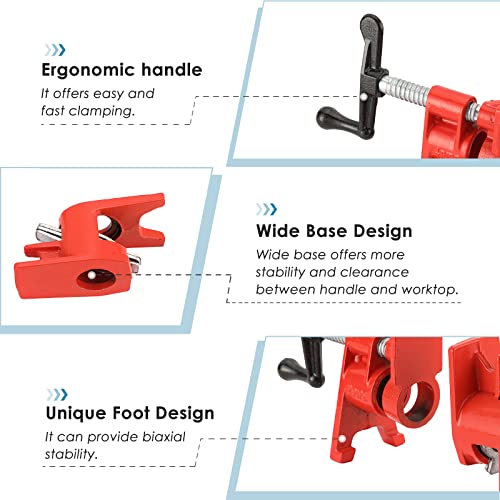 FLKQC 3/4" Wood Gluing Pipe Clamp Set with Unique Foot Design Red Heavy Duty Bar Clamps Cast Iron Quick Release Pipe Clamp Tools for Woodworking (8) FLKQC
