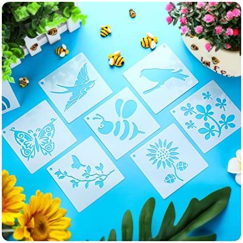 60 Pieces Flower Animal Stencils for Painting Reusable Deer Bear Stencil Butterfly Bird Bee Mountain DIY Craft Template Paint Stencils for Painting Marspark