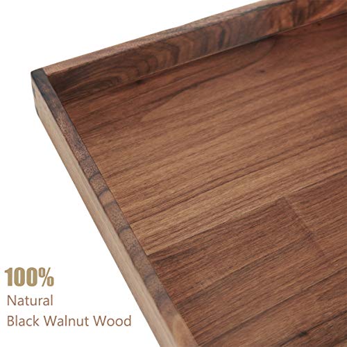 MAGIGO 12 x 12 Inches Small Square Black Walnut Wood Ottoman Tray, Serve Tea, Coffee or Breakfast in Bed, Classic Wooden Decorative Serving Tray MAGIGO