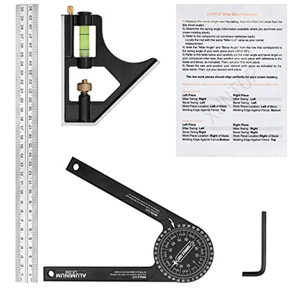 XUNTOP Miter Saw Protractor+12 Inch/300mm Combination Square Carpentry Tools Miter Protractor Carpenter Square Set for Accurate and Adjustable - WoodArtSupply