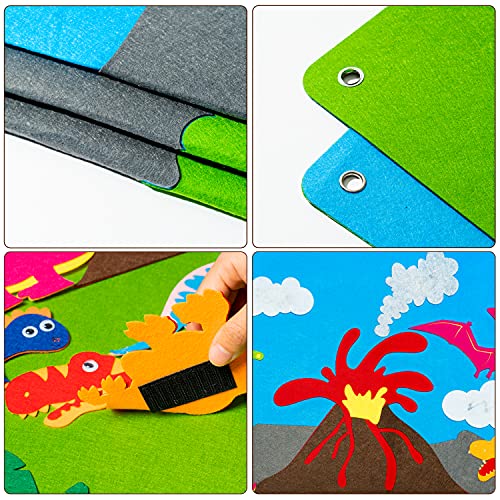 WATINC Dinosaur Felt-Board Stories Set 3.5Ft 37Pcs Preschool Dinosaurs Classification Storytelling Flannel Roar Volcano Ancient Animal Theme Early WATINC