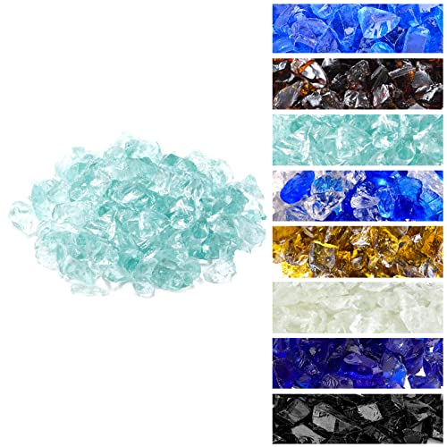 Mr. Fireglass Crushed Fire Glass for Natural or Propane Fire Pit Fireplace & Landscaping,10 lb High Luster Light Sea Blue - WoodArtSupply