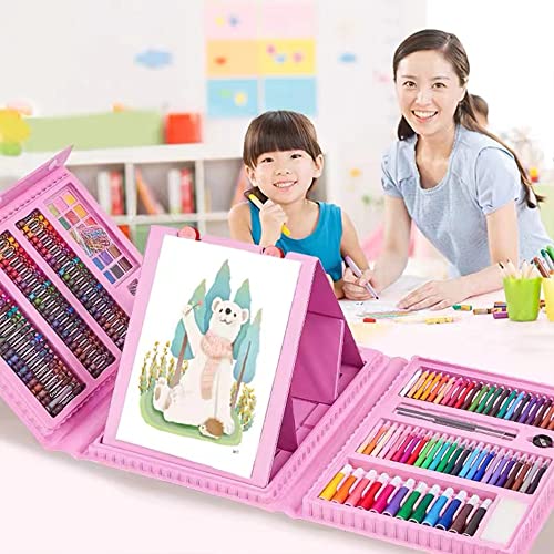 DLUCKY 208 PCS Art Supplies, Drawing Art Kit for Kids Adults Art Set with Double Sided Trifold Easel, Oil Pastels, Crayons, Colored Pencils, DLUCKY
