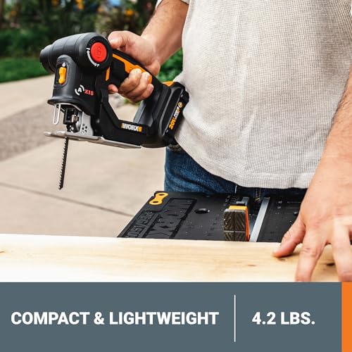 Worx 20V AXIS 2-in-1 Cordless Reciprocating Saw & Jig Saw, Orbital Cutting Reciprocating Saw, Pivoting Head Jigsaw Tool with Tool-Free Blade Change, WORX