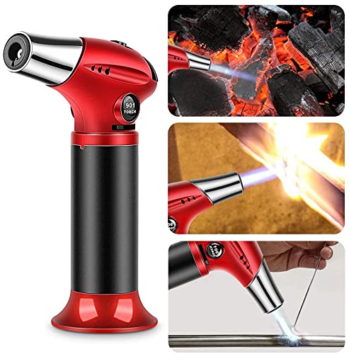 Blow Torch, Professional Kitchen Cooking Torch with Lock Adjustable Flame Refillable Mini Blow Torch Lighter for BBQ, Baking, Brulee Creme, Crafts