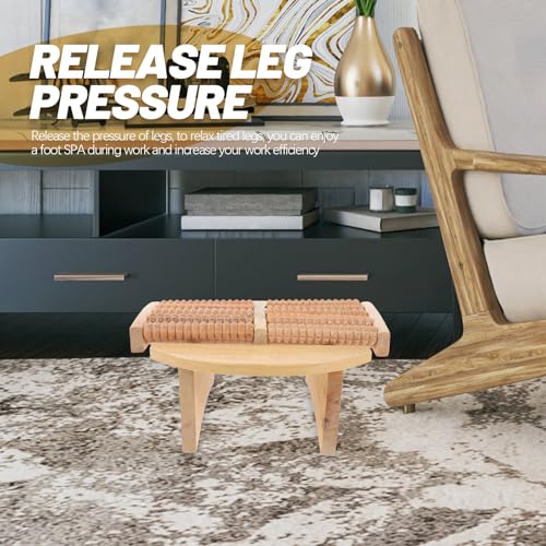 WOFASHPURET Wood Sauna Stool, Foot Rest Under Desk, Foot Roller Stool Sauna Footrest Portable Footstool Fool Massage with Roller for Work, Gaming, WOFASHPURET