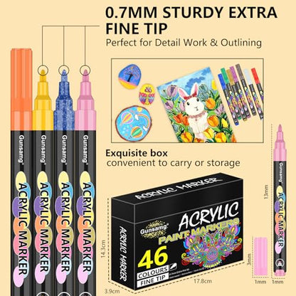 Gunsamg 46 Colors Acrylic Paint Pens Extra Fine Tip Acrylic Paint Markers For Rock Painting Ceramic Stone Wood Canvas DIY Crafts Card Making - WoodArtSupply