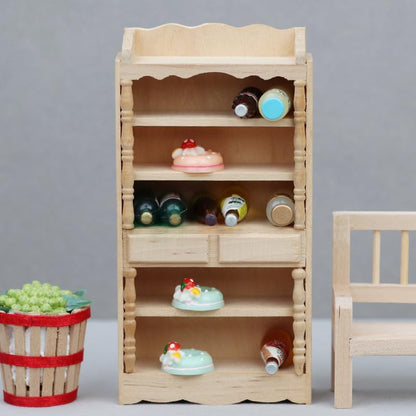 AirAds Dollhouse 1:12 Scale Dollhouse Miniature Classic Wood Bookcase Unfinished Wood Display