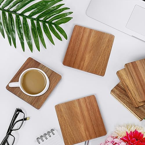 16 Pieces Unfinished Wood Coasters, 4 Inch Square Acacia Wooden Coasters for Crafts with Non-Slip Silicon Dots for DIY Stained Painting Wood