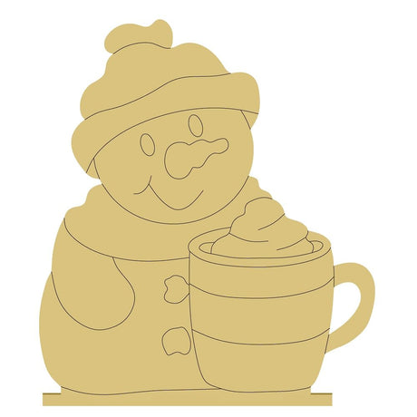 Snowman Design by Line Unfinished Wood Cutout Christmas Holiday Snowman and Cup of Hot Cocoa Door Hanger MDF Style 42 Art 1 Diverse Woodworking