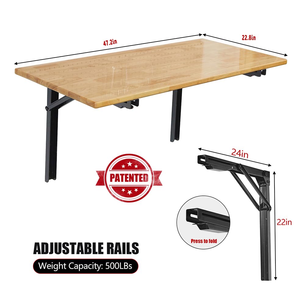 Ultrawall 48" Wall Mounted Workbench, Heavy Duty Adjustable Folding Table, Collapsible Desk for Workshop, Garage, Office, Home, Holds Up to 550 lb - WoodArtSupply