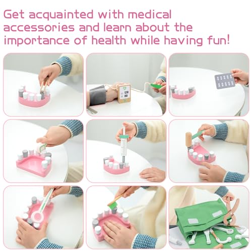 UMU umu Wooden Kids Doctor Playset for Toddlers, Pretend Toy 18 Pieces  Dentist Toolbox Medical Kit for 3, 4 and 5 Year Old Girls