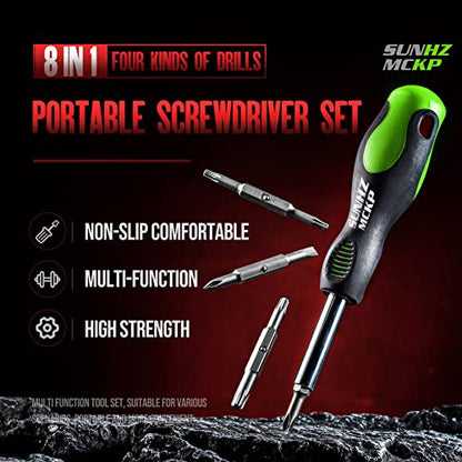 SUNHZMCKP 8 in 1 Screwdriver, Portable multi-purpose screwdriver set，High-Strength Bits, Phillips, Slotted, Torx，Suitable for outdoor and daily - WoodArtSupply