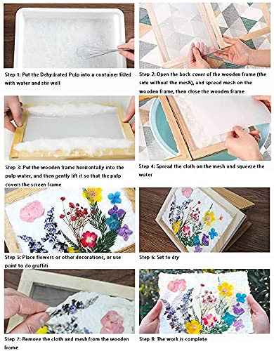 Cayway 9 Pack Dried Flower Paper Craft Set Include 3 Pack Mixed Wooden Paper Making Mold Frame, Dried Flowers, Spoon Stirrer