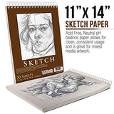 U.S. Art Supply 11" x 14" Top Spiral Bound Sketch Book Pad, Pack of 2, 30 Sheets Each, 90lb (160gsm) - Acid-Free Heavyweight Paper, Artist Sketching US Art Supply