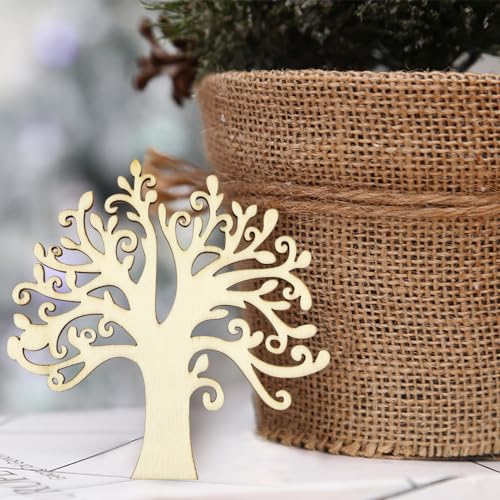 20 Pack 4 Inch Wood Family Tree Cutouts Unfinished Wooden Family Tree Embellishments Hanging Ornaments DIY Family Tree Craft Gift Tags for Home Party