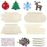 Hidreas 40 Pcs Wooden Ornaments Unfinished Christmas DIY Ornaments Craft Kit, Christmas Wood Ornaments with Bells, Wax Rope and Rhinestone Stickers Hidreas