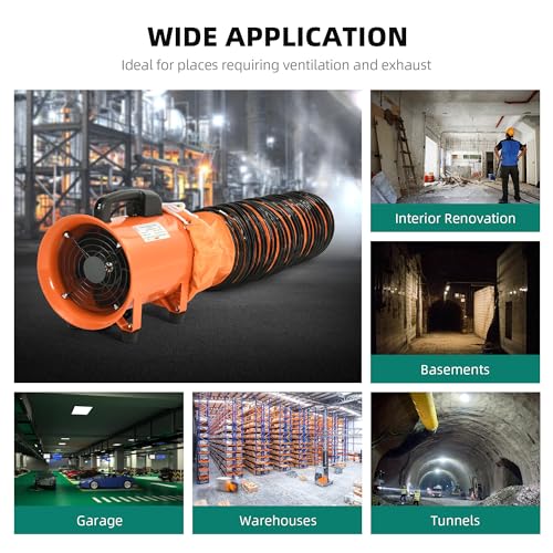 YITAHOME Exhaust Fan 8 Inch, Utility Blower Extractor Fan High Velocity, Portable Ventilation Fan with 16FT Ventilator Duct Hose for Industrial, YITAHOME