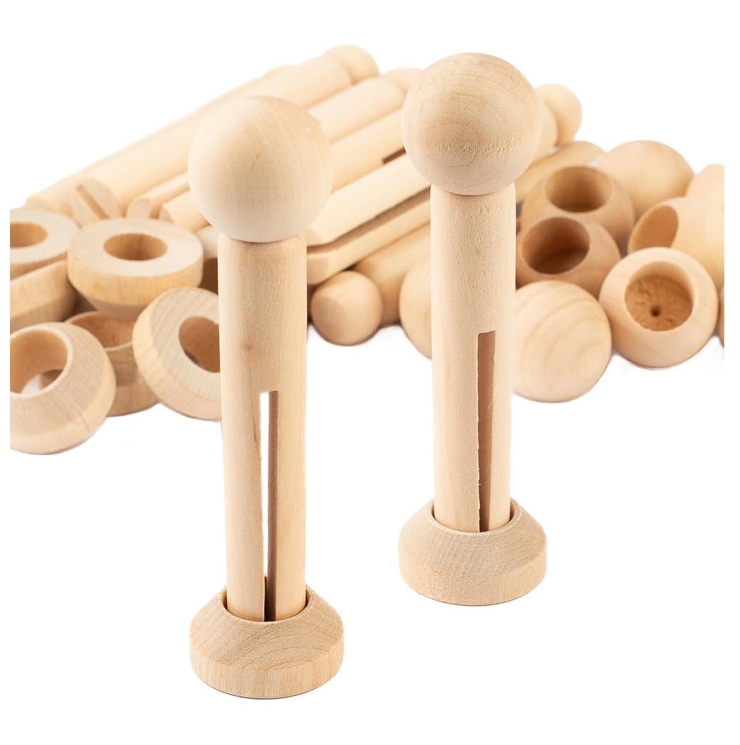 Factory Direct Craft Pack of 12 Unfinished Wood Clothespin Dolls with Head Beads and Stands - DIY Wooden Doll Figures for Crafts and Ornaments Factory Direct Craft