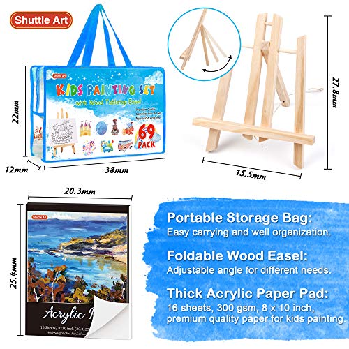 69 Pack Kids Paint Set, Shuttle Art Art Set for Kids with 30 Colors Acrylic Paint, Wood Easel, Canvas, Painting Pad, Brushes, Palette and Smock, Shuttle Art
