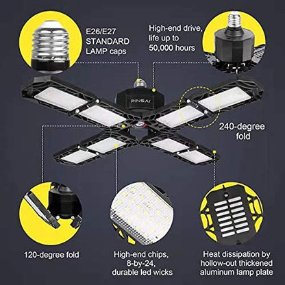 2 Pack LED Garage Light,Super Bright Screw in E26/E27 Ceiling Shop Work Lamp, 150W 15000 Lumen Deformable Basement Bulb Fixture with 8 Adjustable - WoodArtSupply