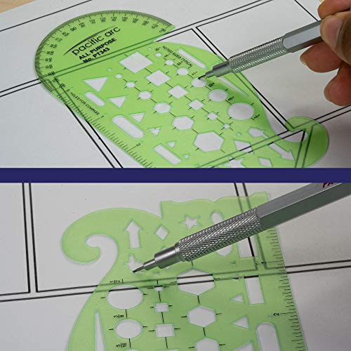 Pacific Arc All Purpose Template Guide, Featuring A Protractor, 4 Inch Ruler, French Curves, and Standard Shapes - WoodArtSupply