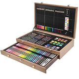 Sunnyglade 145 Piece Deluxe Art Set, Wooden Art Box & Drawing Kit with Crayons, Oil Pastels, Colored Pencils, Watercolor Cakes, Sketch Pencils, Paint Sunnyglade